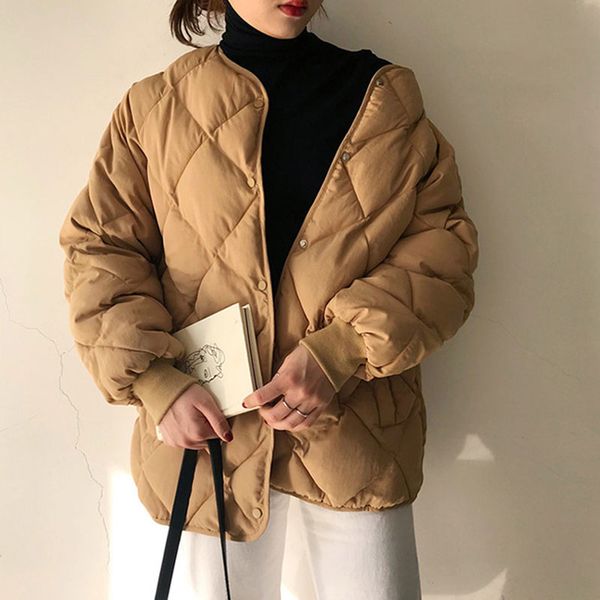 autumn winter jacket women parkas mujer 2019 cotton short new fashion coat loose jacket women warm casual overcoat outwear my146, Tan;black